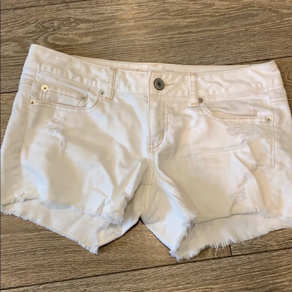 American Eagle White Distressed Shorts